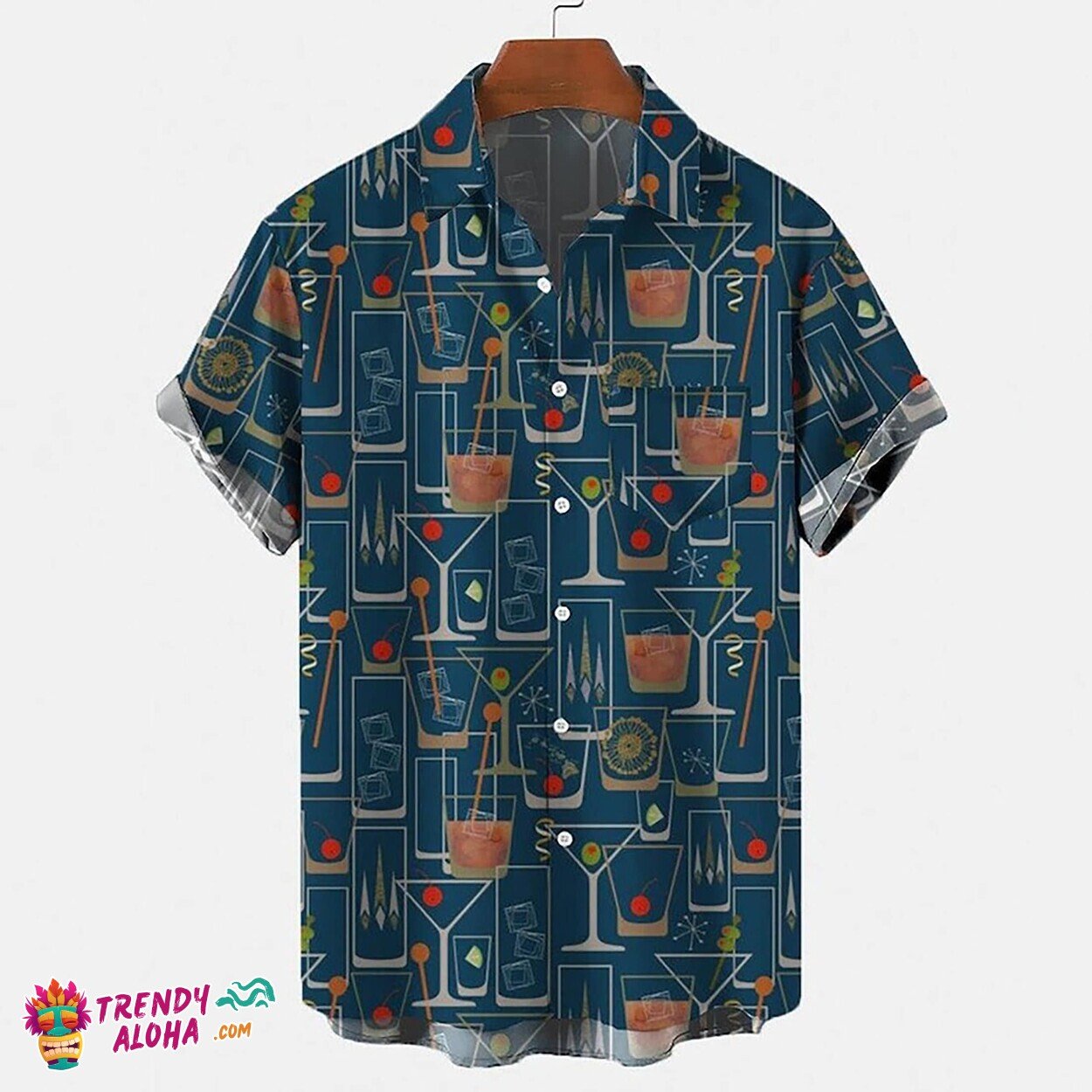 Hawaiian Shirt with Cocktail & Beer Print for Summer Streetwear
