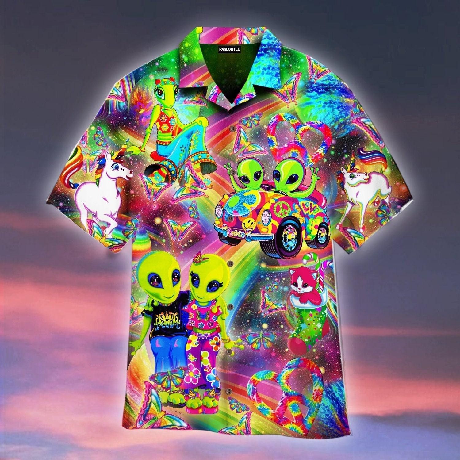 Hawaiian Shirt with Colorful Alien Rainbow Design