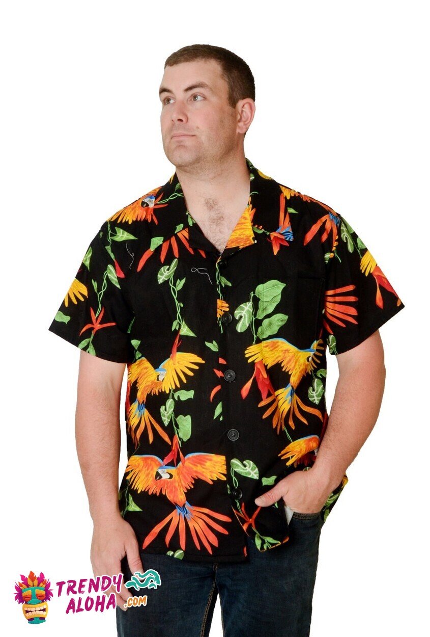 Hawaiian Shirt with Colorful Exotic Parrot Print for Island Vibes