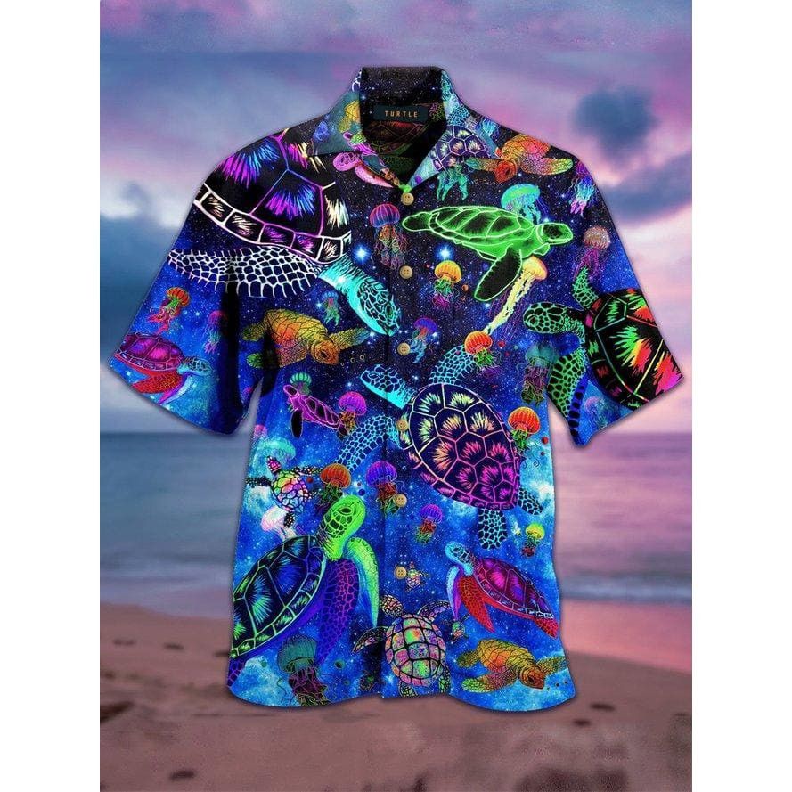 Hawaiian Shirt with Colorful Turtle Procession