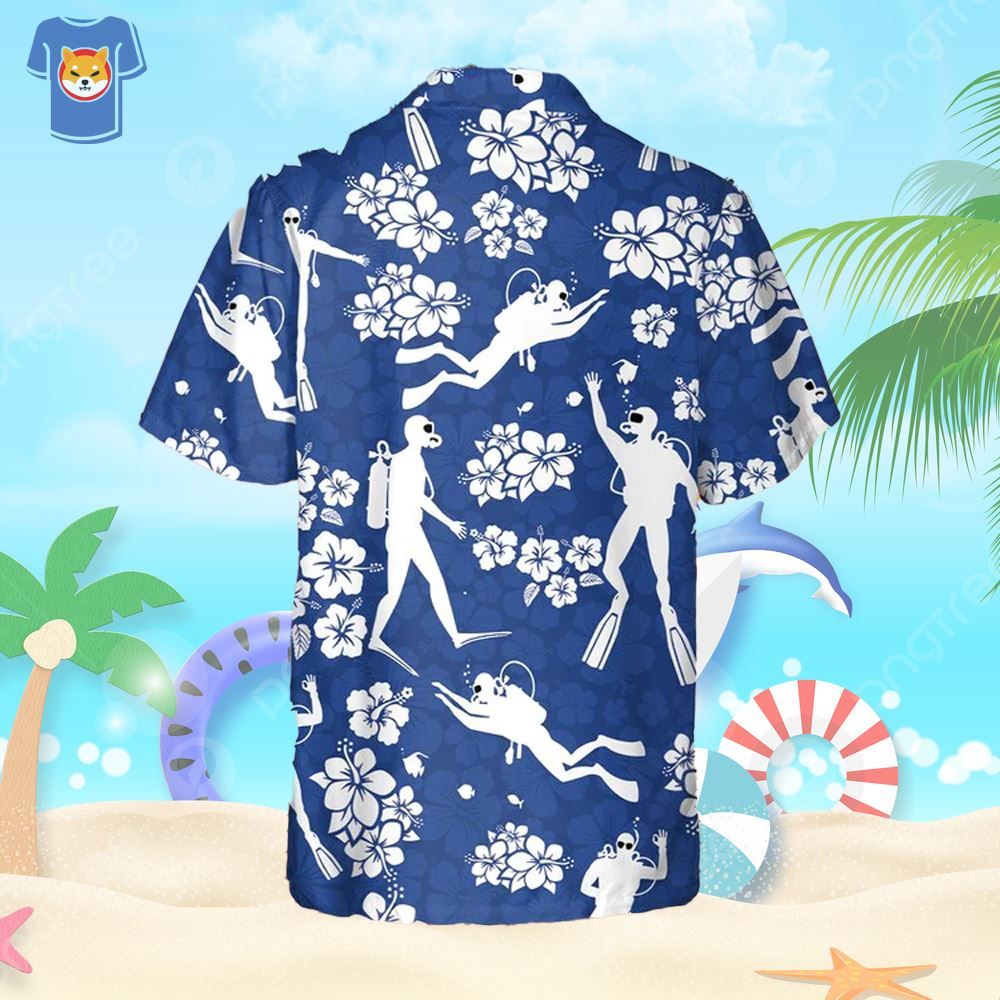 Hawaiian Shirt with Floral Design for Blue Diving