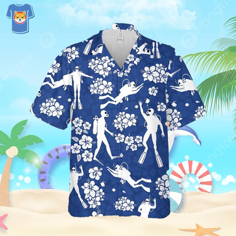 Hawaiian Shirt with Floral Design for Blue Diving Hawaiian Shirt with Floral Design for Blue Diving