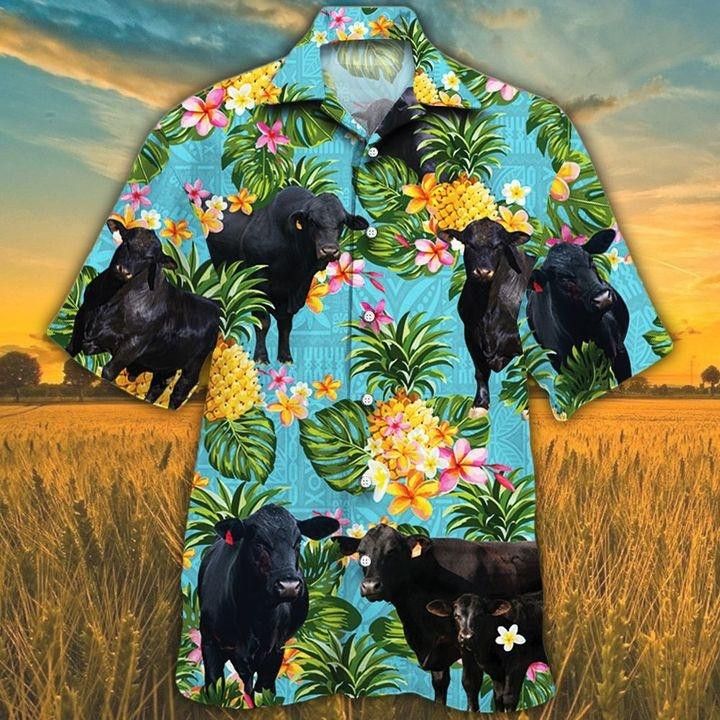 Hawaiian Shirt with Pineapple Prints for Brangus Cattle Lovers