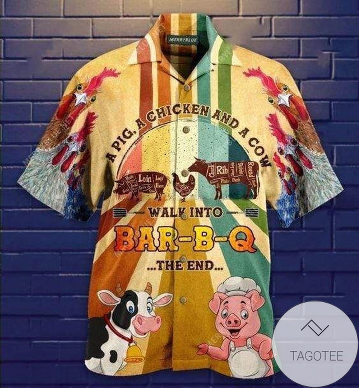 Hawaiian Shirts A Pig A Chicken A Cow Walk In A Bar