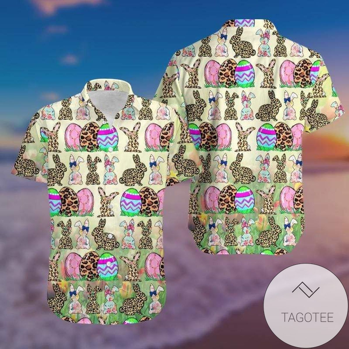 Hawaiian Shirts Bunny Leopard Eggs Green Happy Easter Day