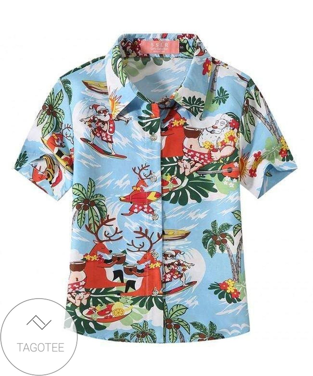 Hawaiian Shirts Funny Xmas Santa Claus Light Blue