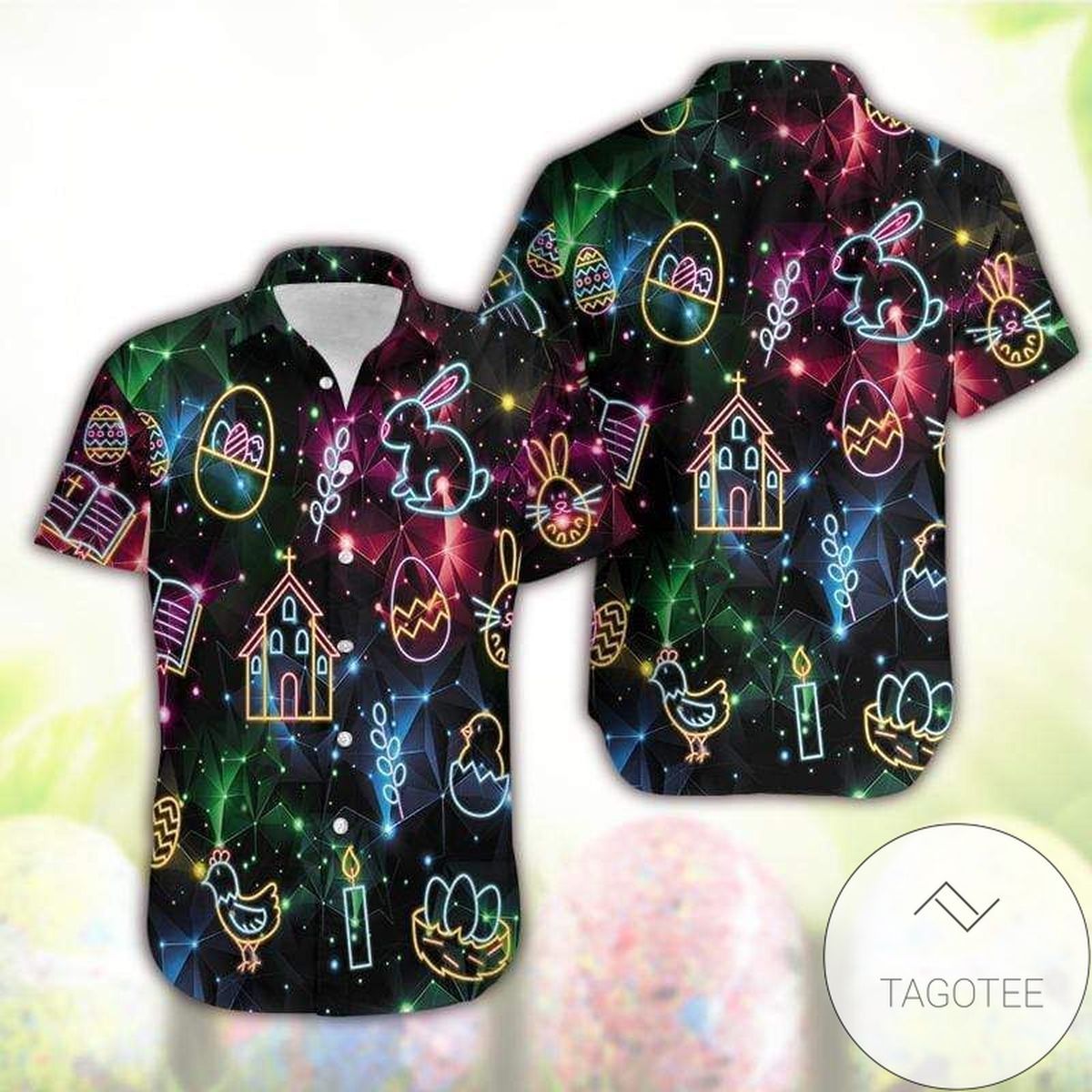 Hawaiian Shirts Happ Easter Day Neon Light Bunny