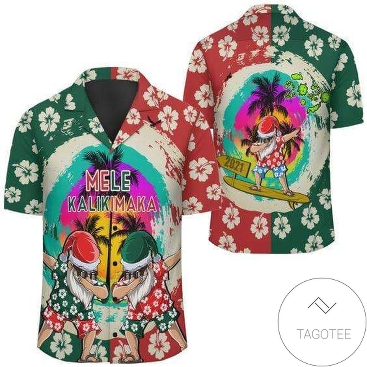 Hawaiian Shirts Mele Kalikimaka Dabbing Santa Surfing Christmas