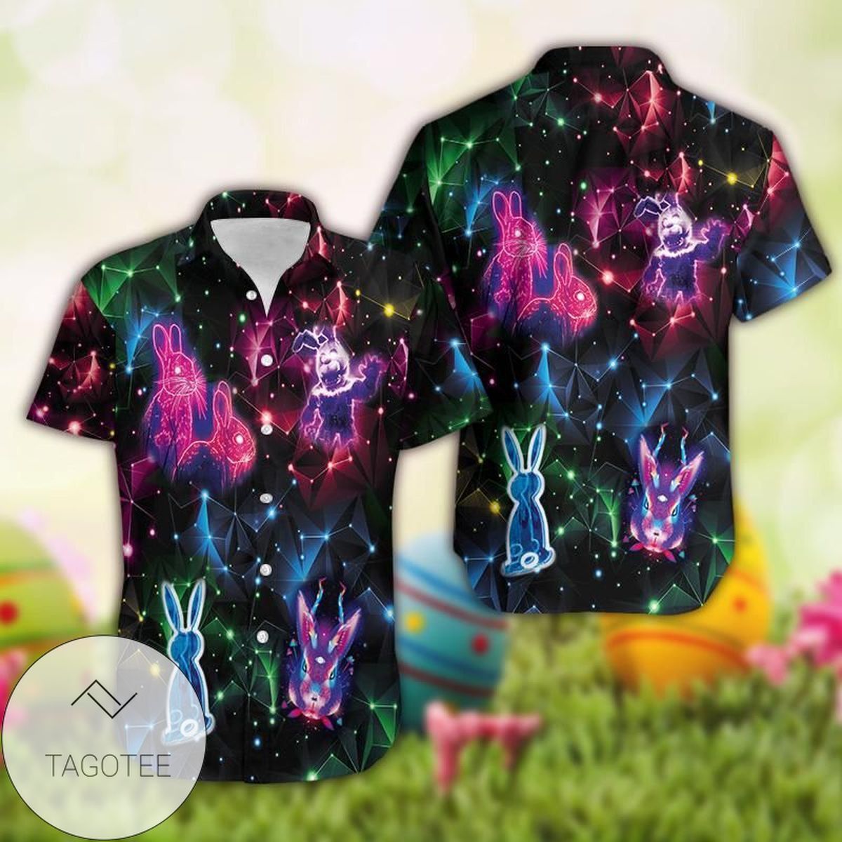 Hawaiian Shirts Neon Light Bunny On Easter Day