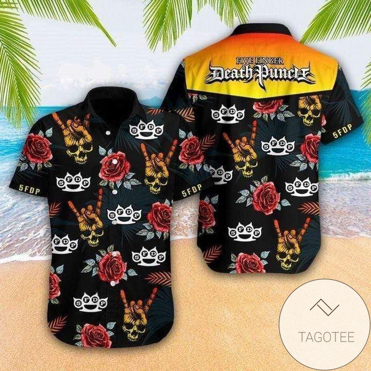 Hawaiian Shirts Skull Rose Five Finger DeatPunc