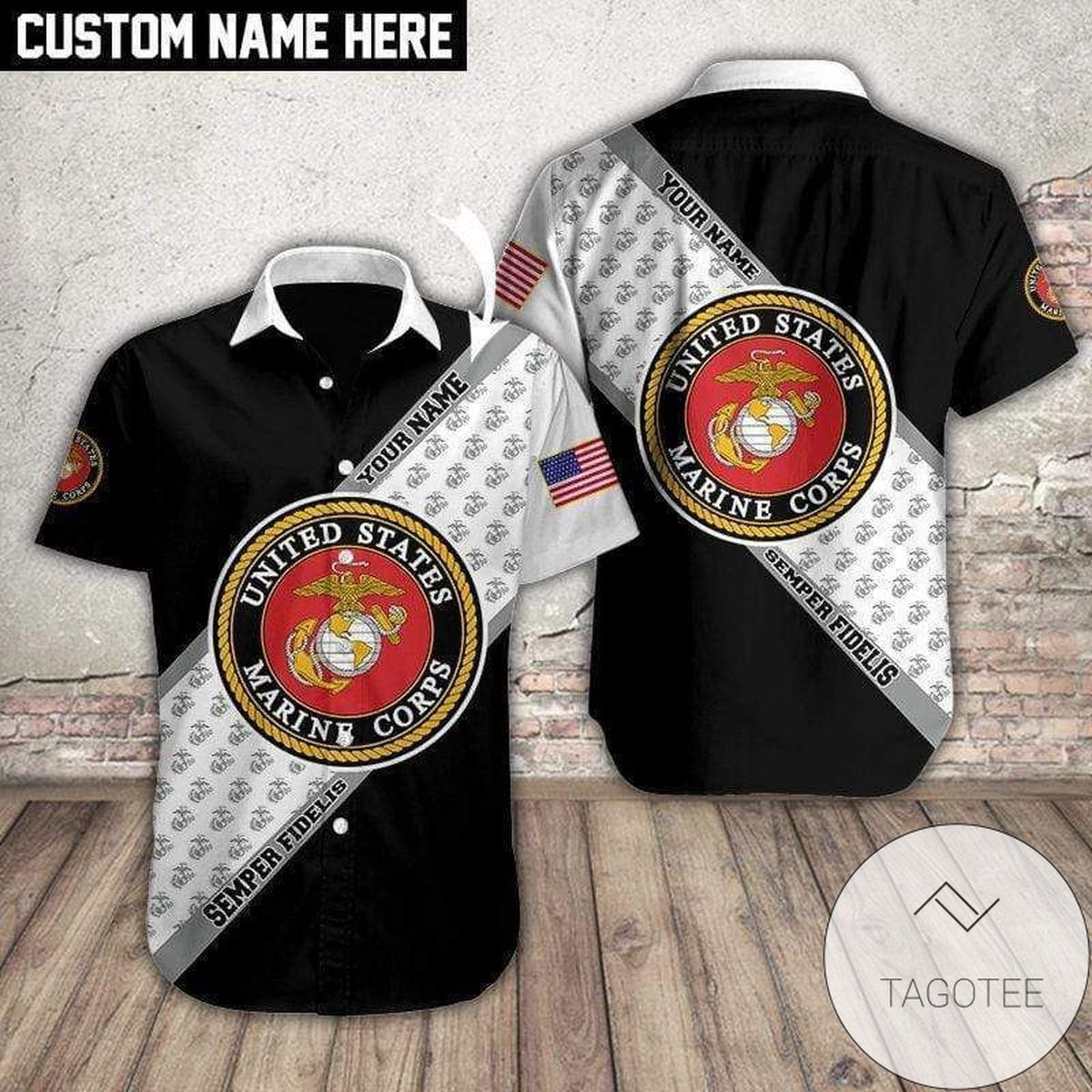 Hawaiian Shirts Us Marine Black And White Name Personalized
