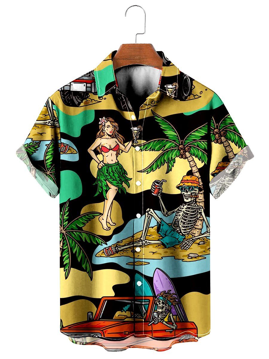 Hawaiian Short Sleeve Shirt Tropical Palm Skull Button Shirt Hawaiian Short Sleeve Shirt Tropical Palm Skull Button Shirt