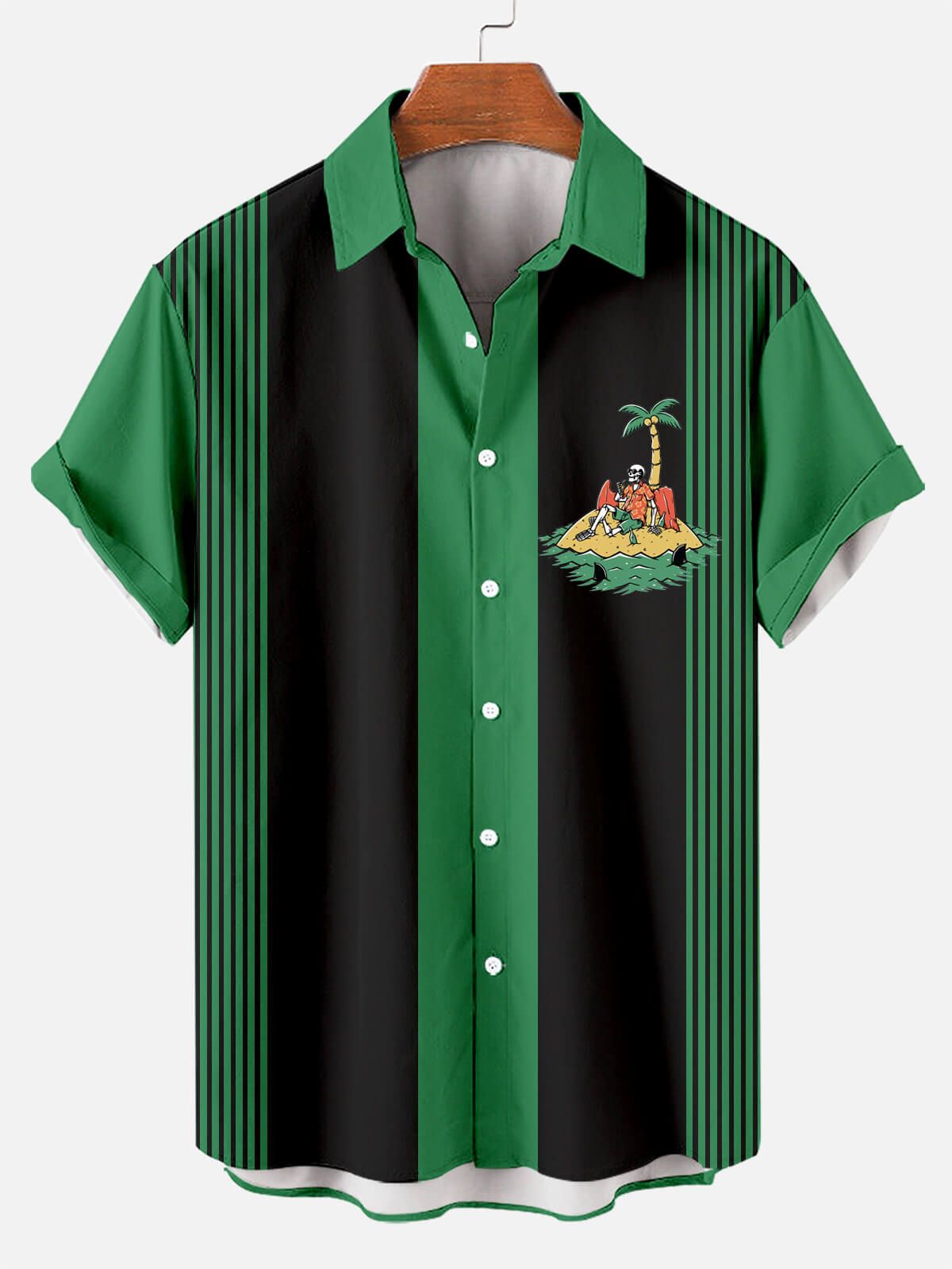 Hawaiian Skull Coconut Stitching Stripe Men’s Short Sleeve Lapel Shirt Hawaiian Skull Coconut Stitching Stripe Men’s Short Sleeve Lapel Shirt