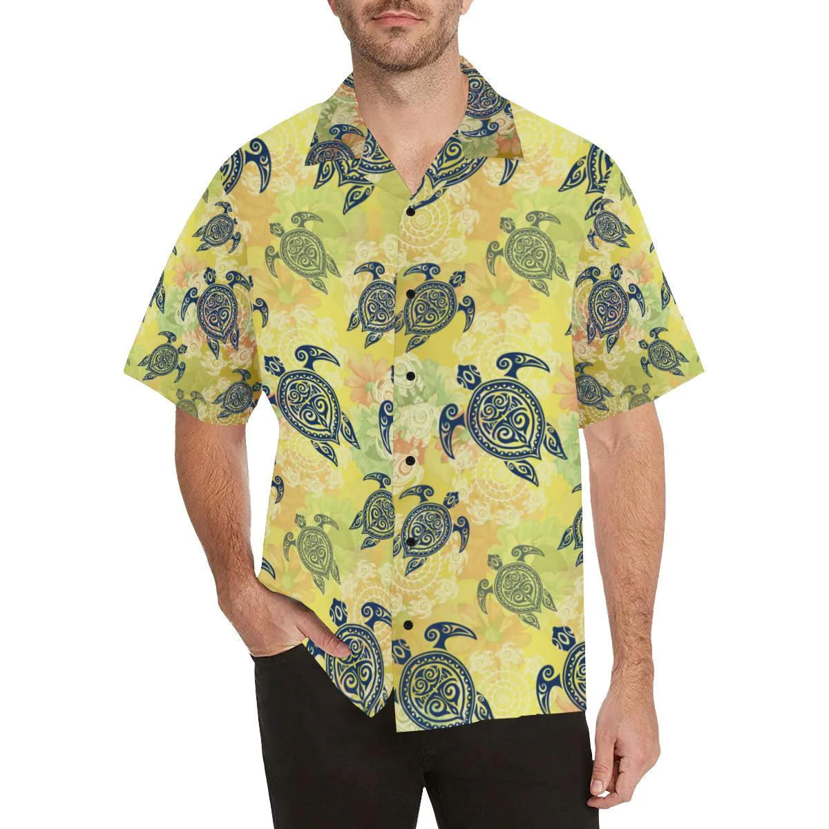 Hawaiian Turtle Tribal Design Print Trendy Hawaiian Shirt, Turtle Lover Trendy Hawaiian Shirt For