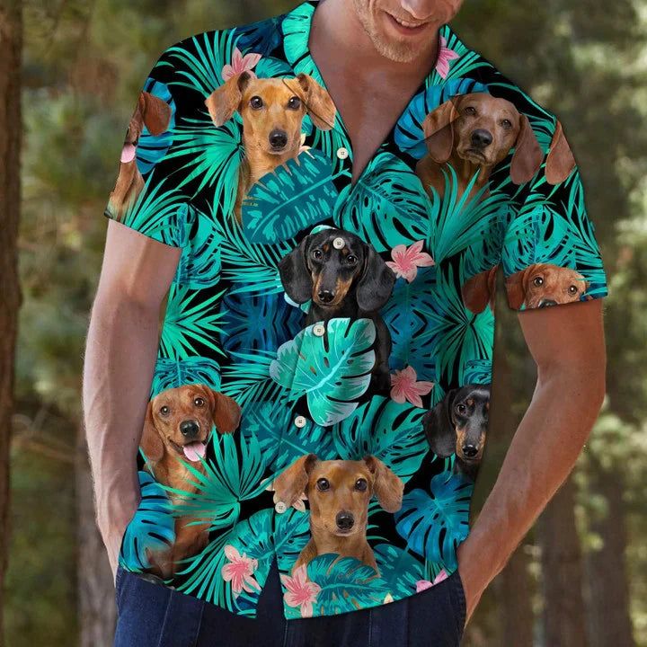 Head Of Dachshund Tropical Jungle Design Hawaiian Shirt