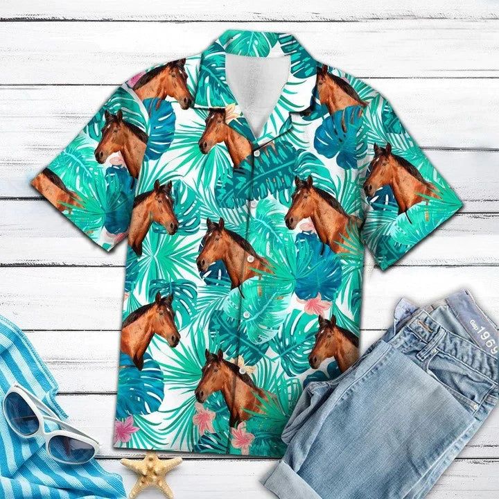 Head Of Horse Tropical Forest Hawaiian Shirt For Men, Women
