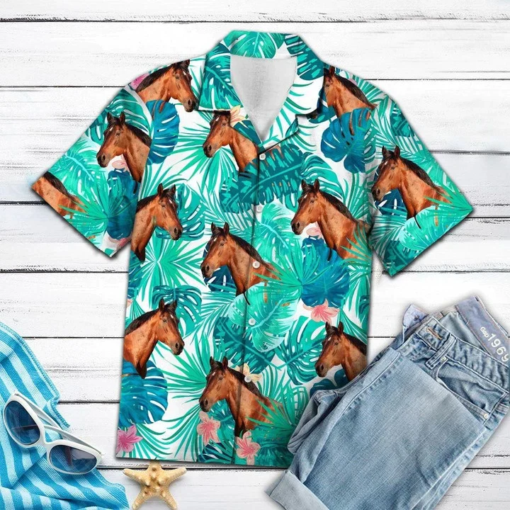 Head Of Horse Tropical Forest Trendy Hawaiian Shirt For Men, Women