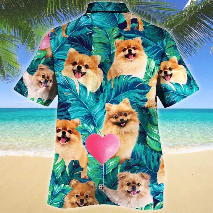 Heart Shape And Pomeranian Dog Lovers Gift Ideas Summer Beach Palm Tree Hawaiian Shirt