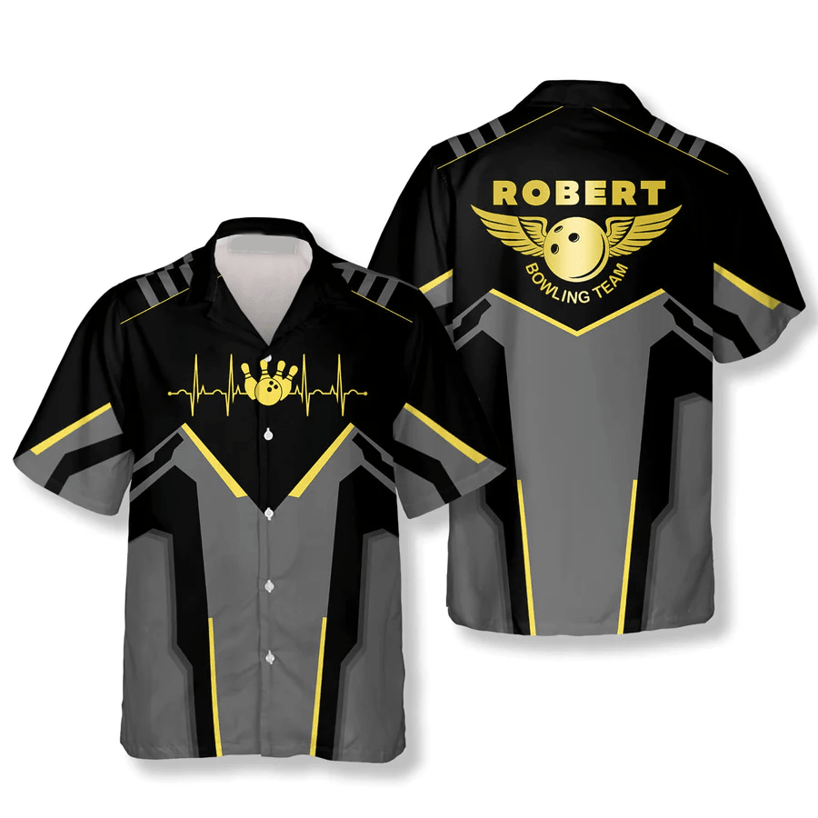 Heartbeat Pulse Line Custom Bowling Trendy Hawaiian Shirt, Bowling Team Shirt, Bowling Player Gift Heartbeat Pulse Line Custom Bowling Trendy Hawaiian Shirt, Bowling Team Shirt, Bowling Player Gift