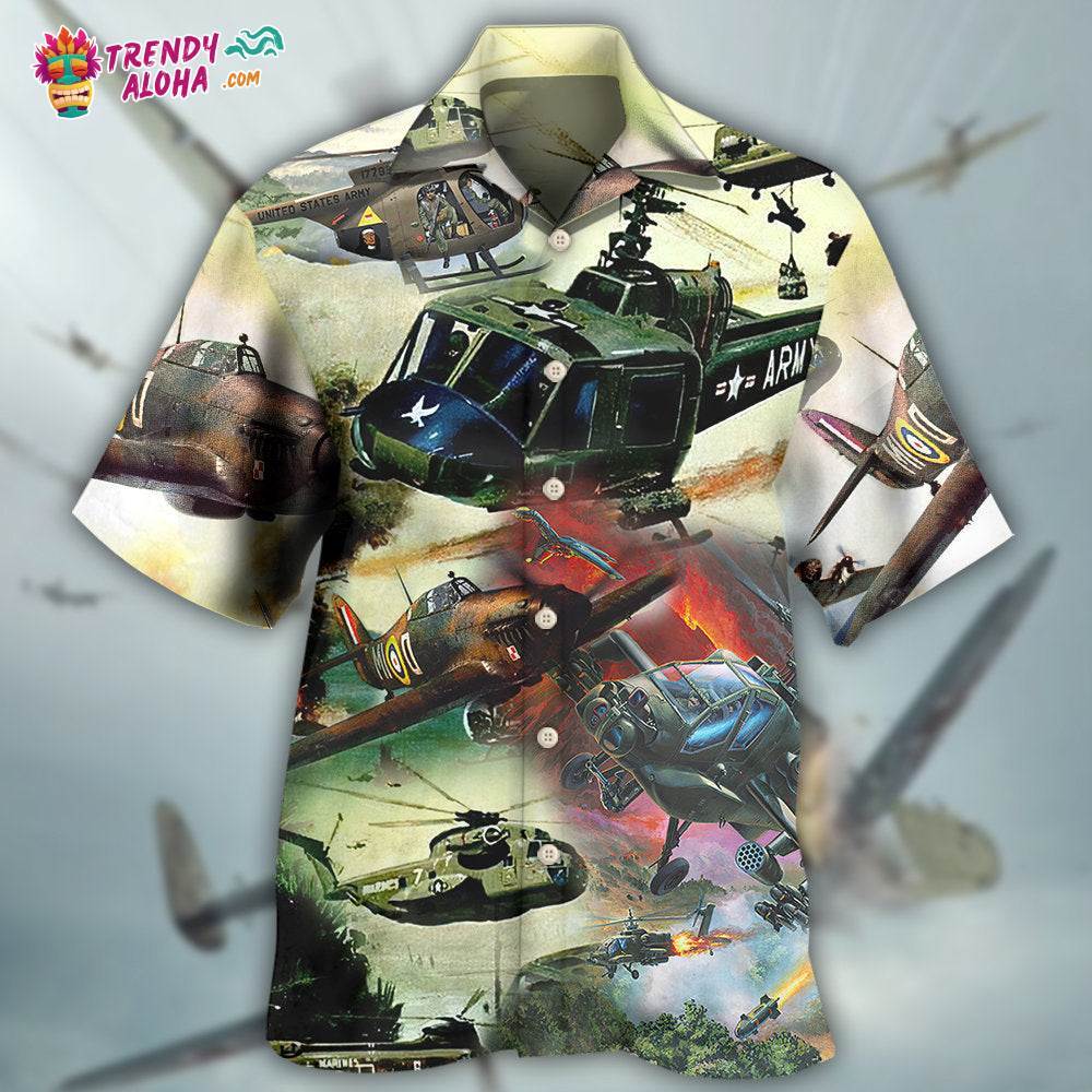 Helicopter Air Battle Combat Military Planes Hawaiian Shirt – Trendy Aloha