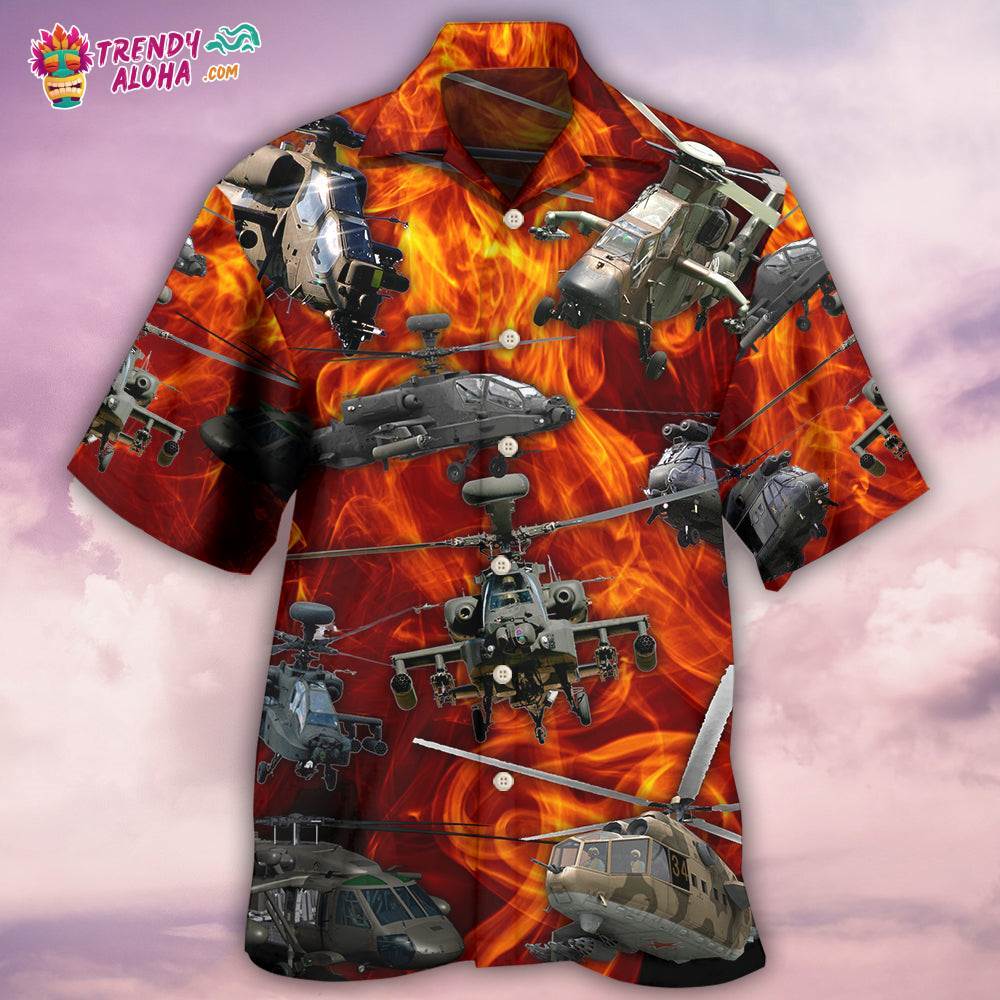 Helicopter On Fire Hawaiian Shirt – Trendy Aloha
