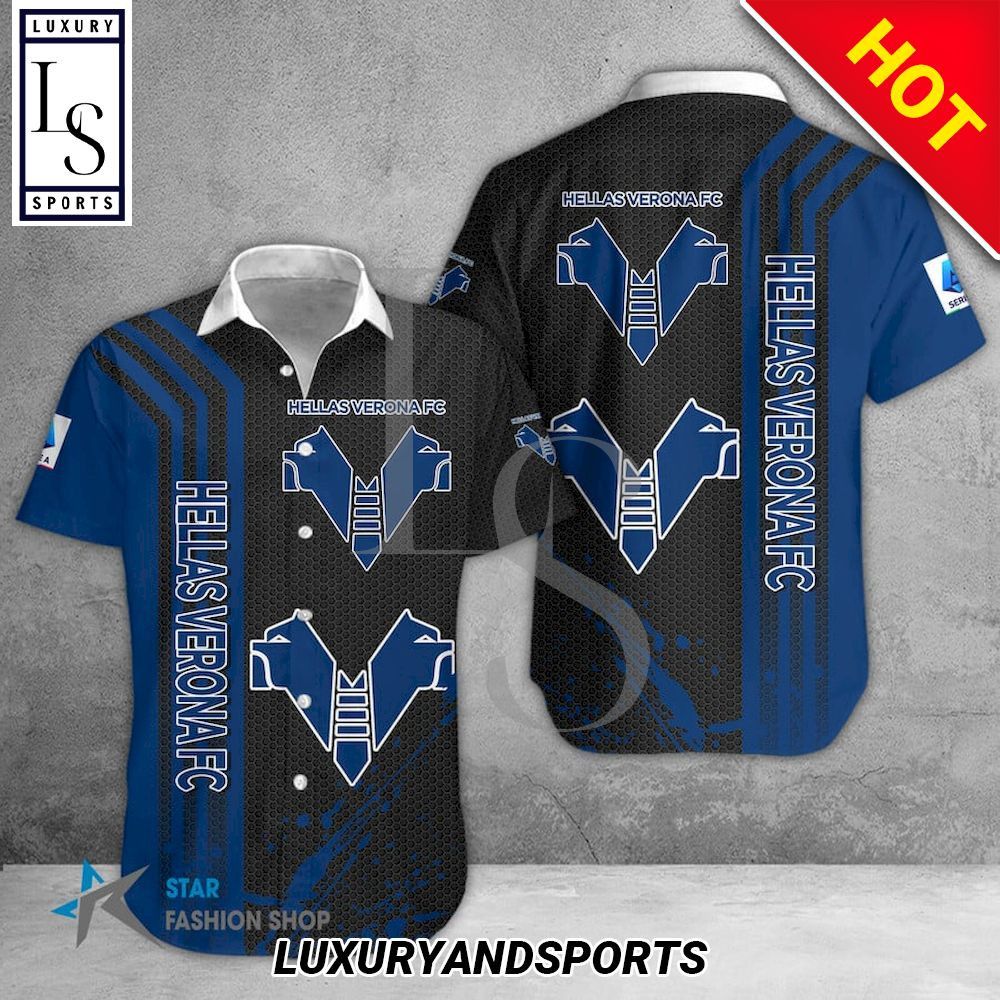 Hellas Verona Fc Blue Black Hawaiian Shirt