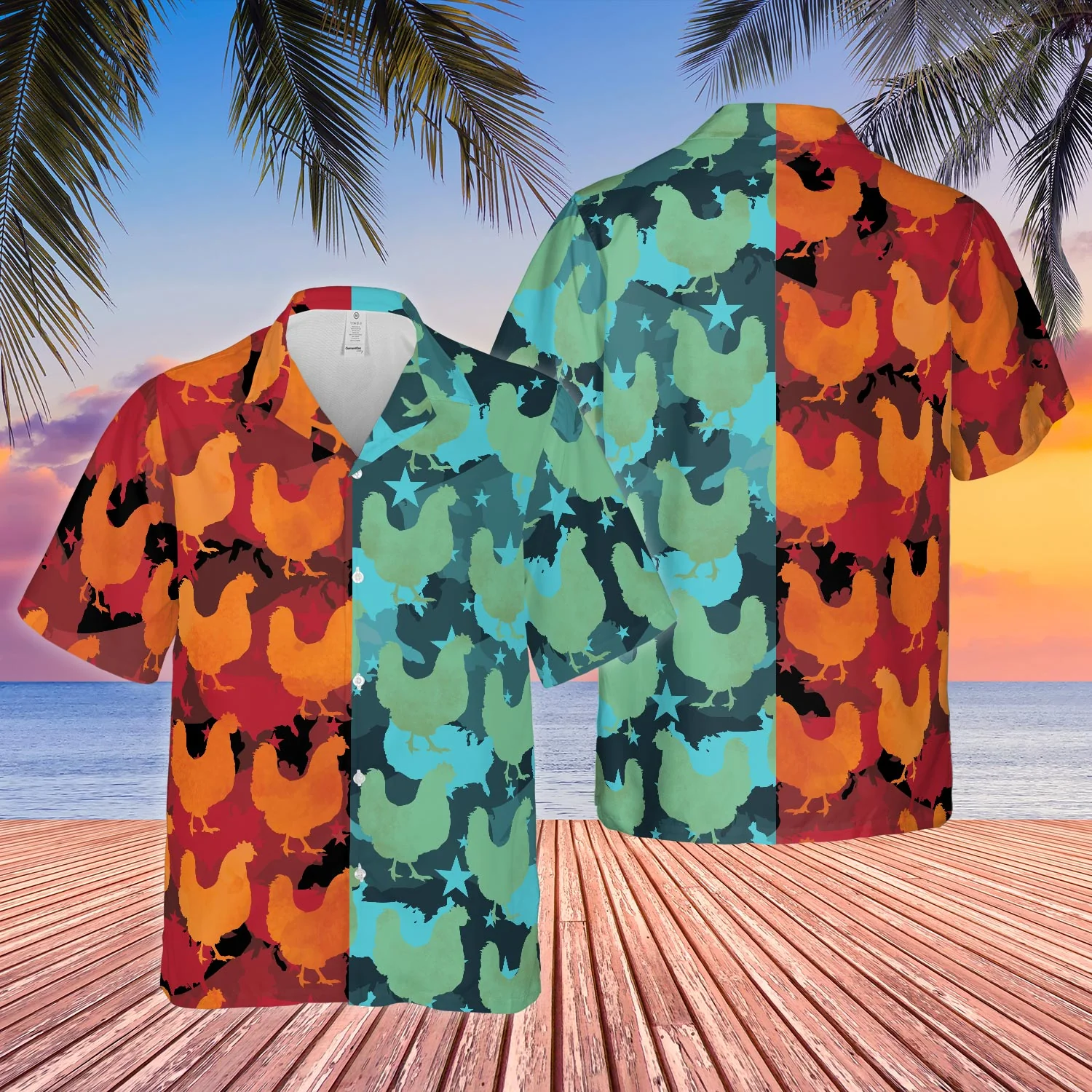 Hen Camouflage Design Hot Cold 3D Hawaiian Shirt Printed Style