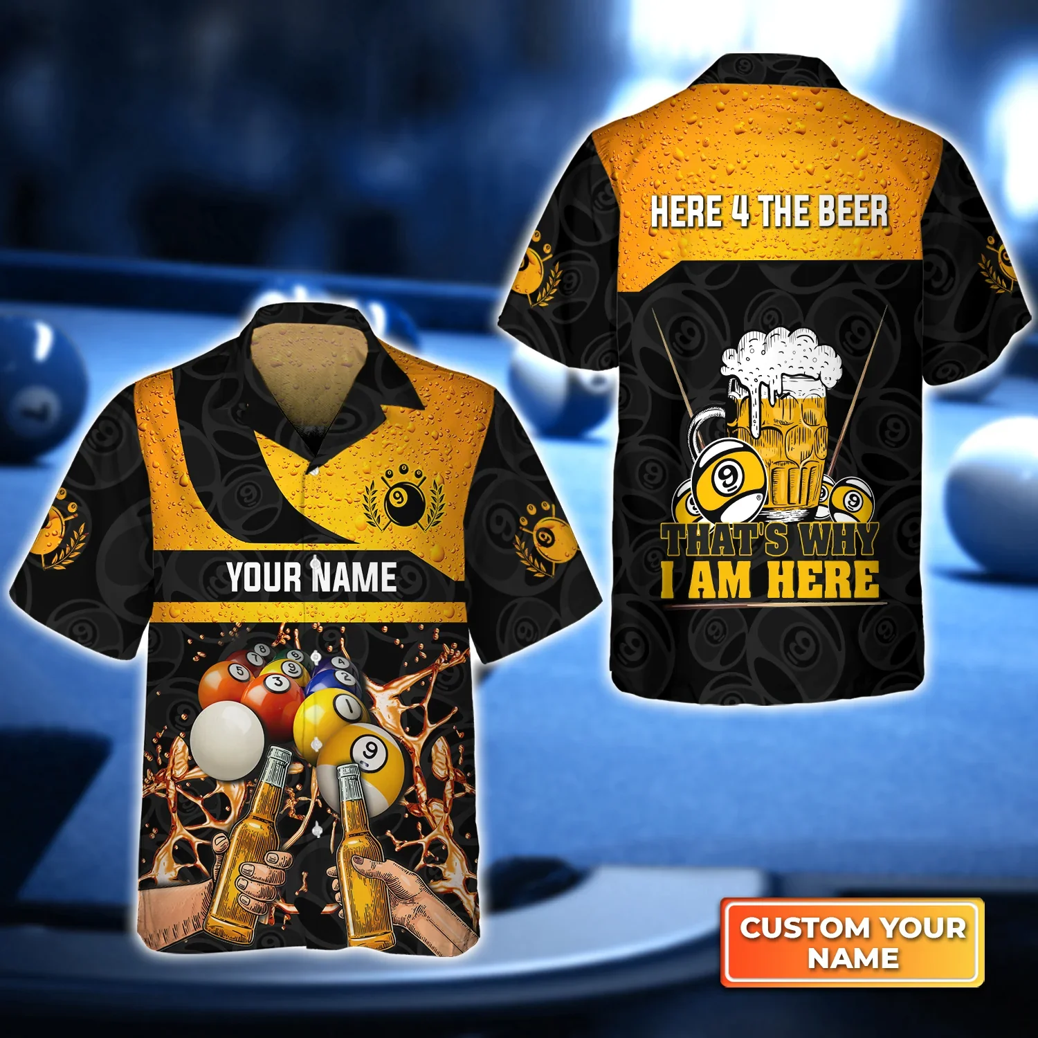 Here 4 The Beer Billiard Team 3D Trendy Hawaiian Shirt, Billiard Team Shirt, Billiard Shirt For Men And Women