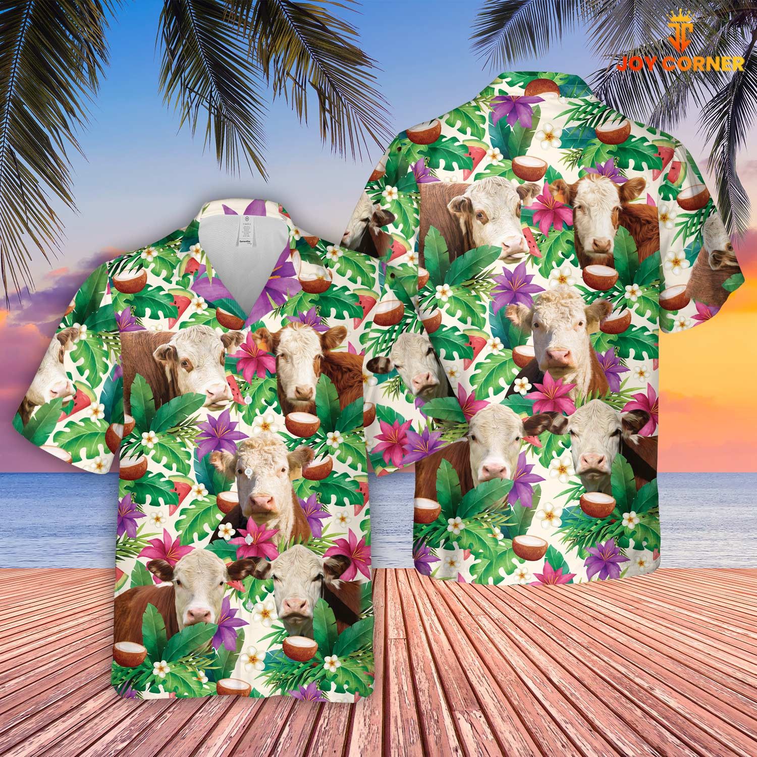 Hereford Breed Hawaiian Shirt Displaying Summertime Florals In 3D Premium Print