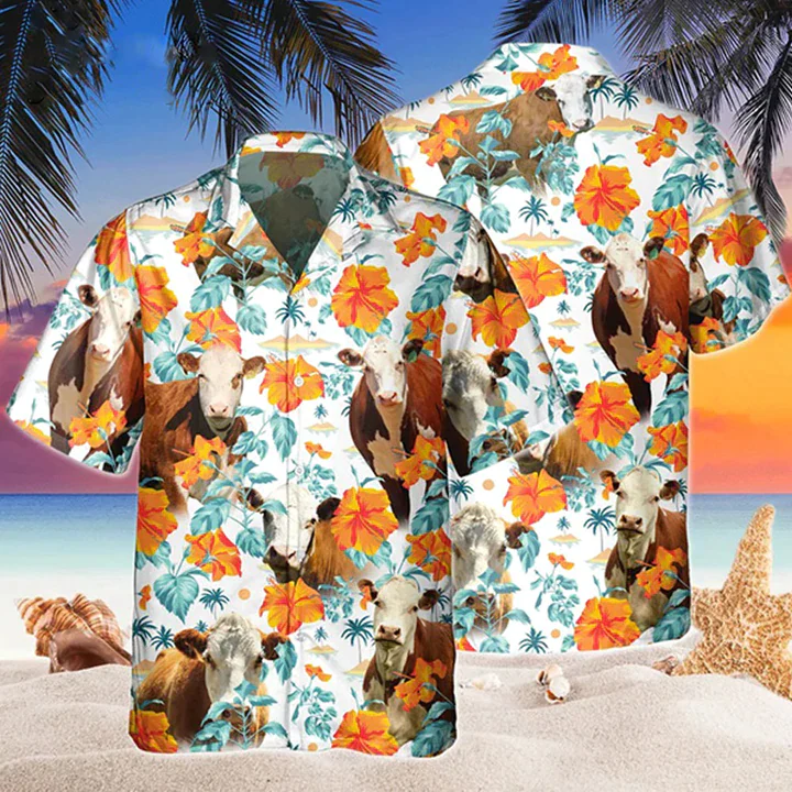 Hereford Bright Hibiscus Flowers Trendy Hawaiian Shirt, Cow Hawaii Shirts Men, Flowers Aloha Shirt For Cow Lovers Hereford Bright Hibiscus Flowers Trendy Hawaiian Shirt, Cow Hawaii Shirts Men, Flowers Aloha Shirt For Cow Lovers