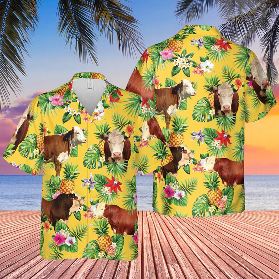 Hereford Cattle Cow All Over Printed 3D Trendy Hawaiian Shirt