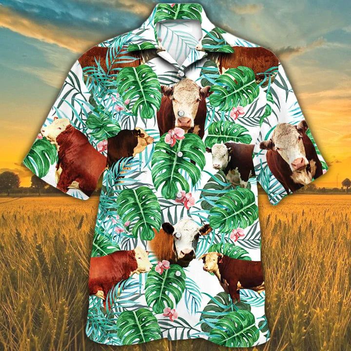 Hereford Cattle Lovers Tropical Plant Hawaiian Shirt, Cow Hawaiian Shirt, Hawaiian Shirts For Men, Women Hereford Cattle Lovers Tropical Plant Hawaiian Shirt, Cow Hawaiian Shirt, Hawaiian Shirts For Men, Women