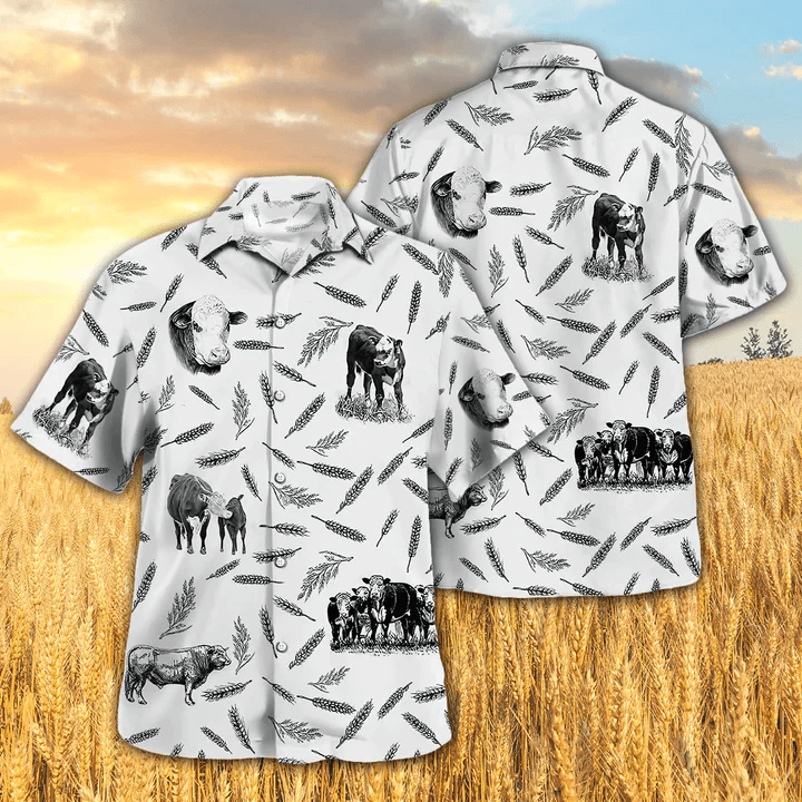 Hereford Cattle Pattern Cow Hawaiian Shirt Hereford Cattle Pattern Cow Hawaiian Shirt