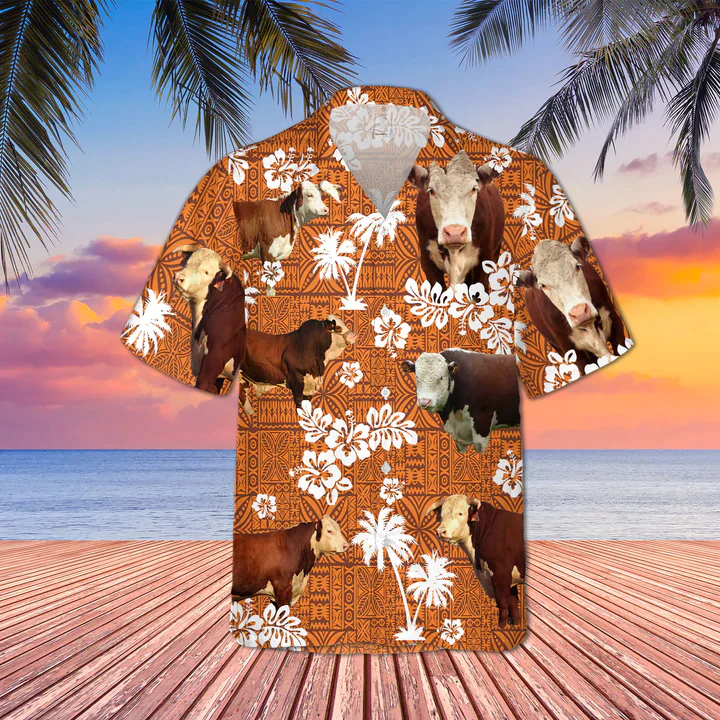 Hereford Cattle Red Tribal Trendy Hawaiian Shirt, Animal Cow Short Sleeve Hawaiian Aloha Shirt For Men, Women Hereford Cattle Red Tribal Trendy Hawaiian Shirt, Animal Cow Short Sleeve Hawaiian Aloha Shirt For Men, Women
