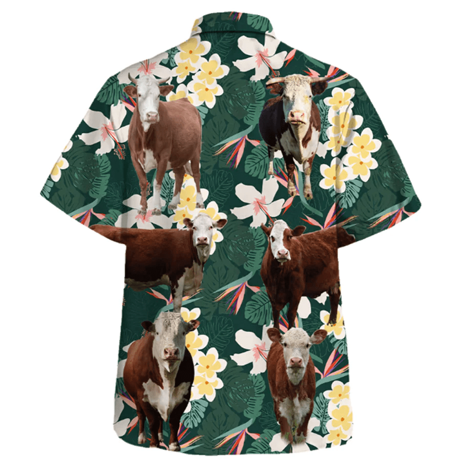 Hereford Cow Trendy Hawaiian Shirt, Farm Lover Hawaii Shirt, Cow Lovers, Shirt For Men, Tropical Shirts, Gift For Him