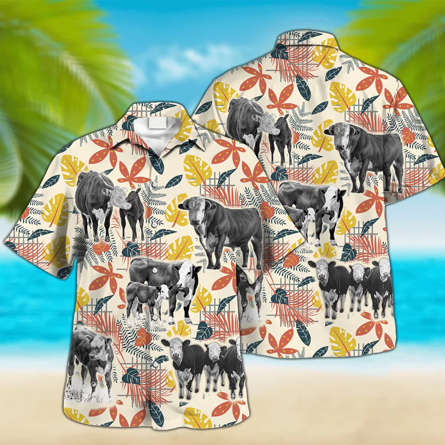 Hereford Cow Trendy Hawaiian Shirt For Farm Lovers, Summer Trendy Hawaiian Shirt For Men And Women