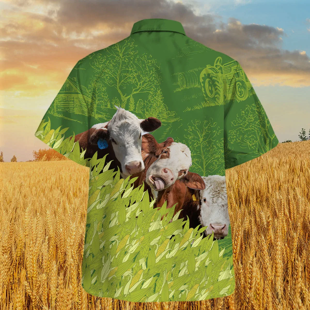 Hereford Farm Corn Pattern Trendy Hawaiian Shirt, Cow Trendy Hawaiian Shirt, Summer Trendy Hawaiian Shirt For Men And Women