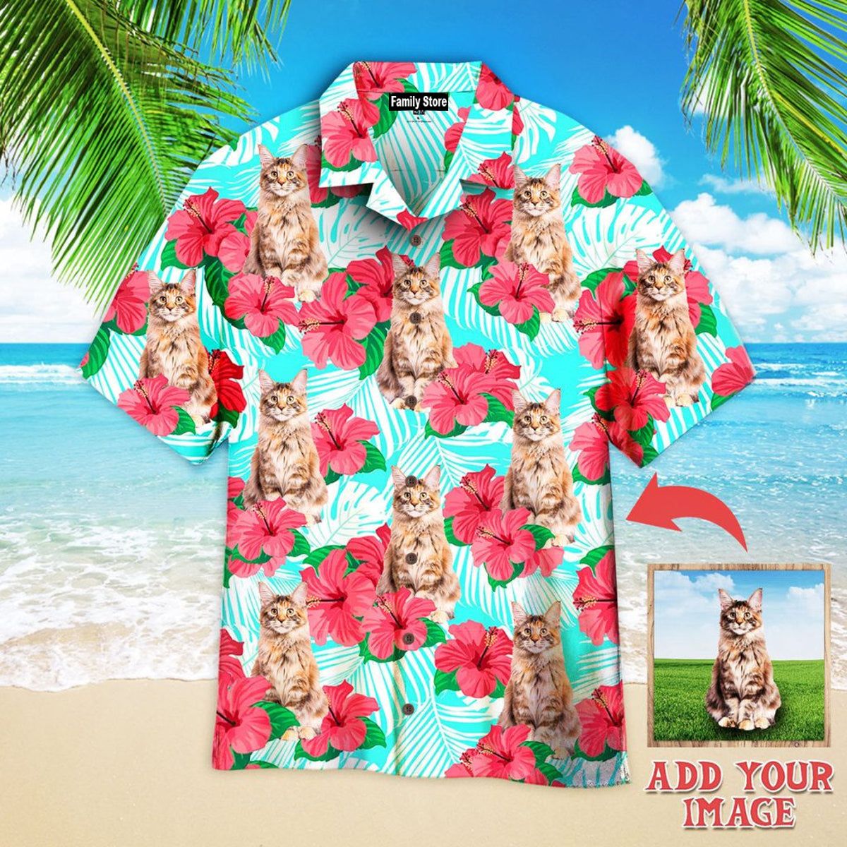 Hibicus Floral Maine Coon Cat Floral Custom Hawaiian Shirt