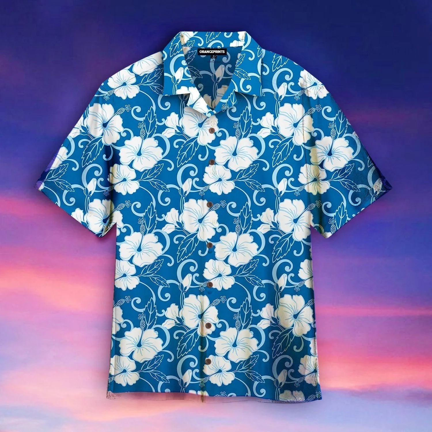 Hibiscus Blue Flower Trendy Hawaiian Shirt For