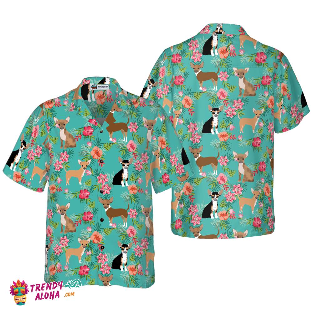 Hibiscus Floral Chihuahua Shirt For Men Hawaiian Shirt Hibiscus Floral Chihuahua Shirt For Men Hawaiian Shirt