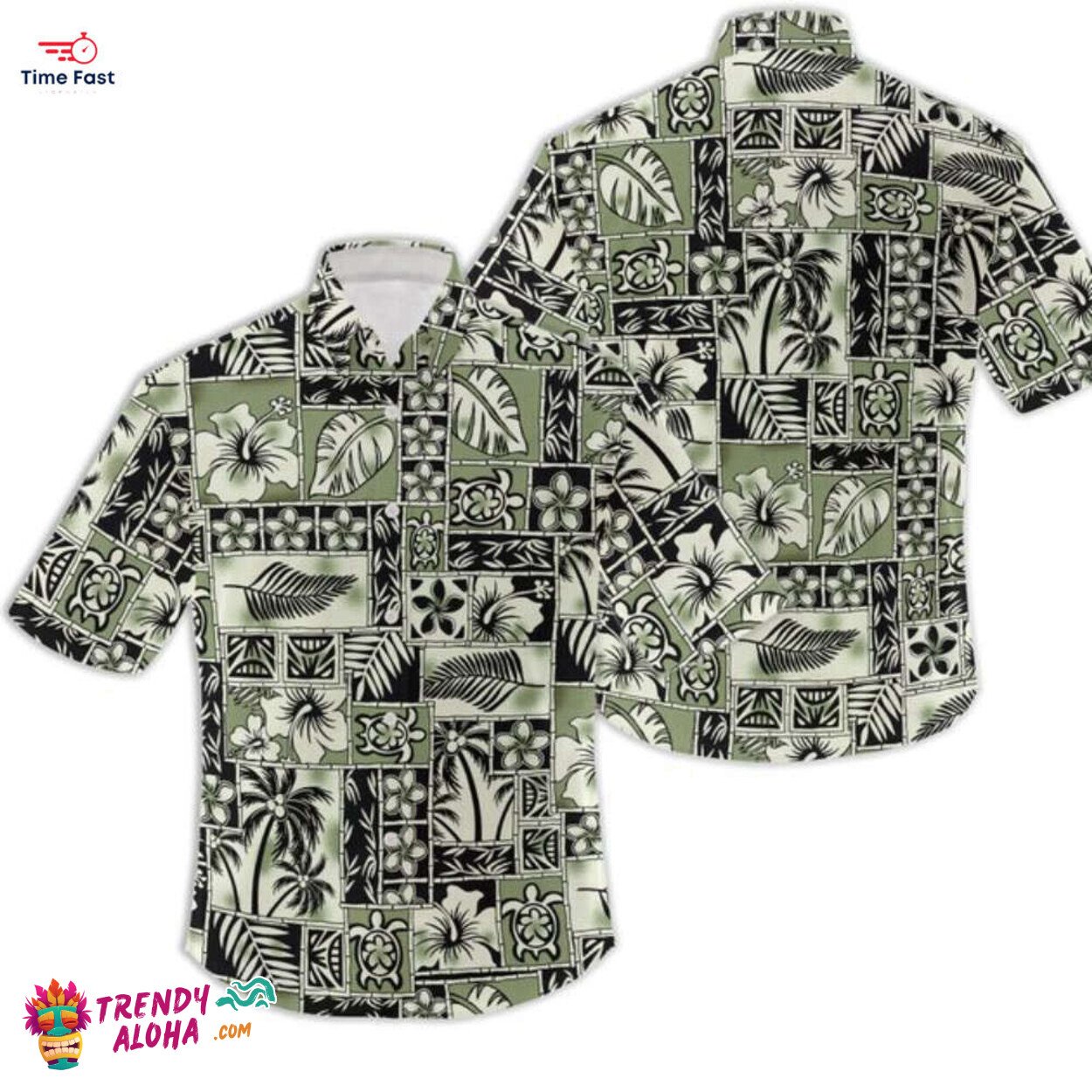 Hibiscus Flower Print Summer Button Down Hawaiian Shirt Classic