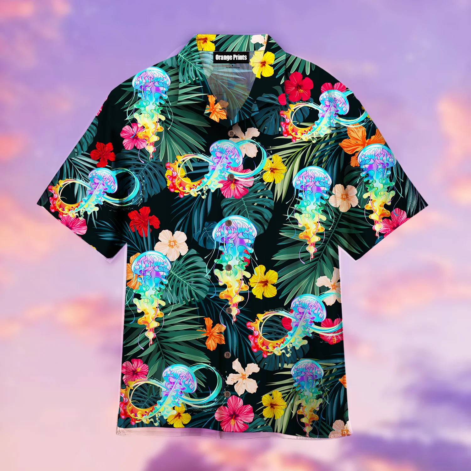 Hibiscus Flower Rainbow Jellyfish Hawaiian Shirt For