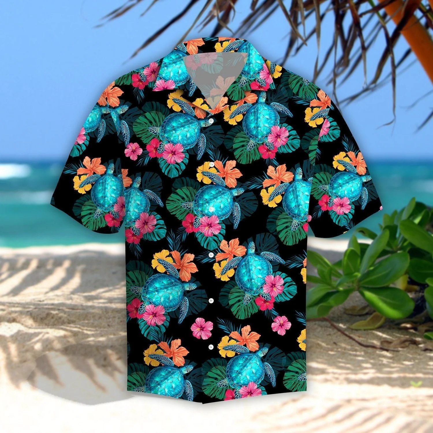 Hibiscus Tropical Design with Turtles Hawaiian Shirt