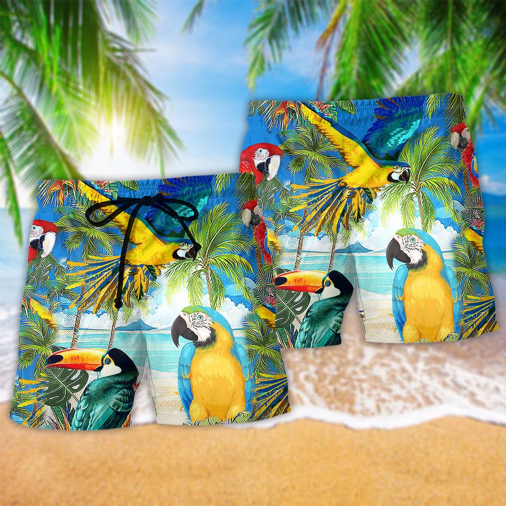 High By The Beach Hot Summer Cool Parrot Trendy Aloha Hawaiian Beach Shorts