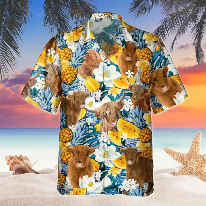 Highland Banana Trendy Hawaiian Shirt, Cow Hawaii Shirt, Cow Shirts, Cow Lovers, Shirt For Men