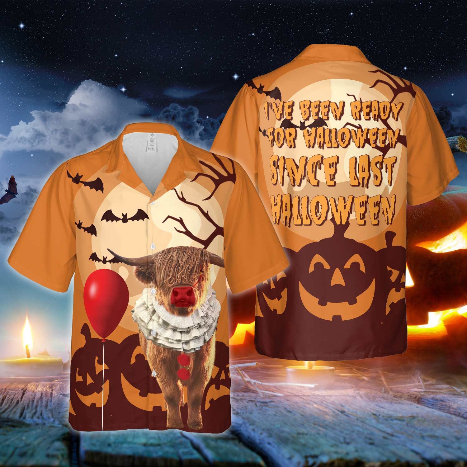 Highland Cattle Halloween Ready 3D Hawaiian Shirt Vibrant Design