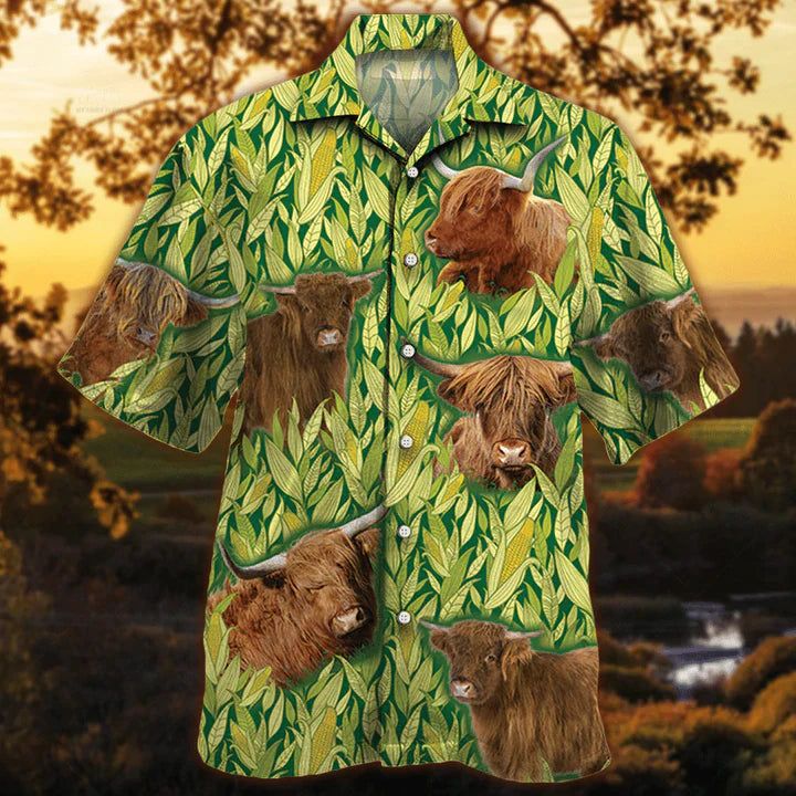Highland Cattle Hawaiian Shirt, Vintage Farm Hawaiian Shirts For Men, Animals Button Down Mens Hawaiian Shirts Highland Cattle Hawaiian Shirt, Vintage Farm Hawaiian Shirts For Men, Animals Button Down Mens Hawaiian Shirts
