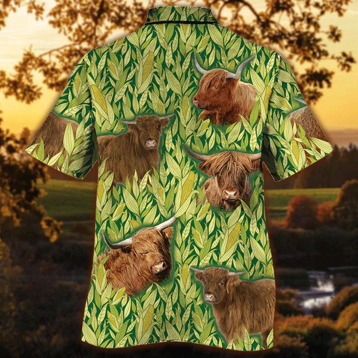 Highland Cattle Hawaiian Shirt, Vintage Farm Hawaiian Shirts For Men, Animals Button Down Mens Hawaiian Shirts