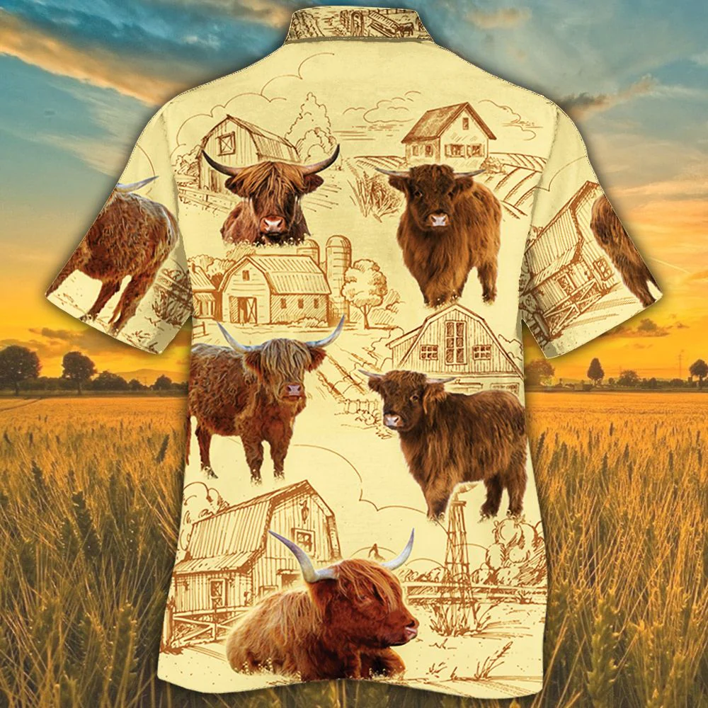 Highland Cattle Lovers Farm Trendy Hawaiian Shirt, Cow Trendy Hawaiian Shirt For Summer Gifts