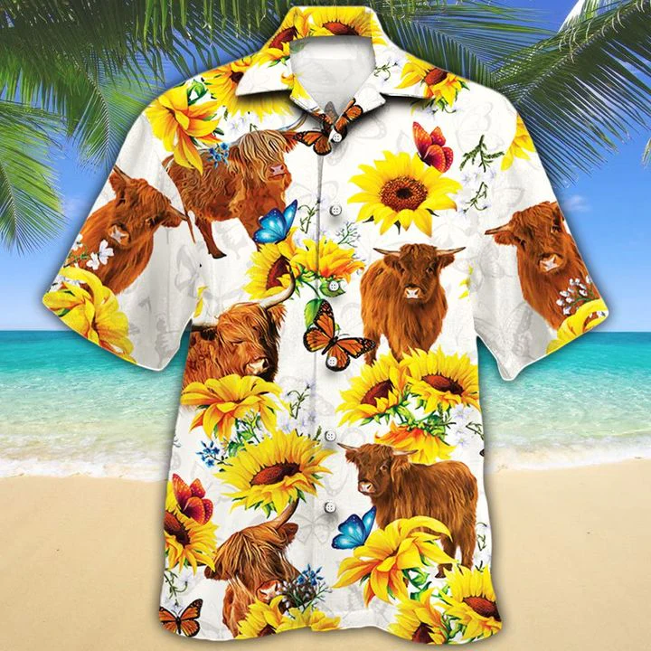 Highland Cattle Lovers Sun Flower Trendy Hawaiian Shirt, Cow Trendy Hawaiian Shirt For Summer Gifts Highland Cattle Lovers Sun Flower Trendy Hawaiian Shirt, Cow Trendy Hawaiian Shirt For Summer Gifts